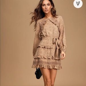 Lulus Tan Polka Dot Kiss me Goodnight dress